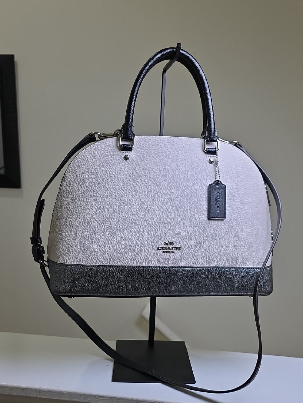 Coach F31074 Large Sierra Colorblock Satchel Chalk/Metallic Silver/SV EUC